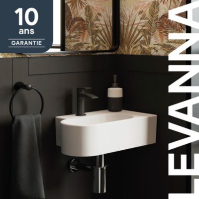 Plan vasque lave-mains en céramique, l.47,5 x H.13,3 x P.29,5 cm, blanc, GoodHome Levanna