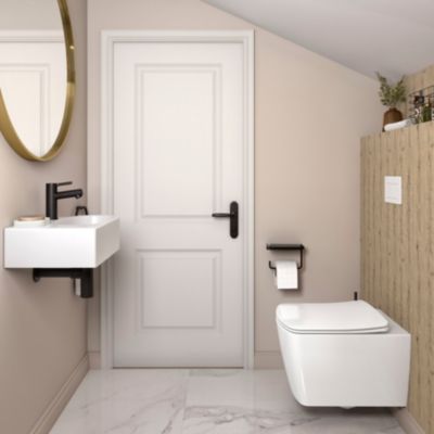 Plan vasque lave-mains en céramique, l.47,5 x H.13,3 x P.29,5 cm, blanc, GoodHome Levanna