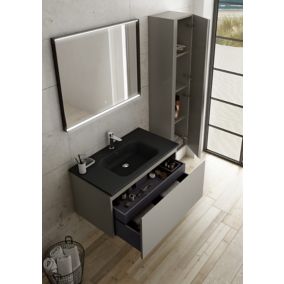Plan vasque noir en résine l.90 cm, Pura+