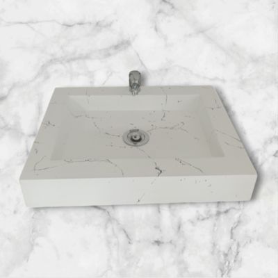 Plan vasque simple blanc effet marbre Gakeal L60xP47