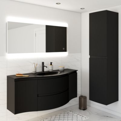 Plan vasque verre noir mat version centre l.138 cm, Vague