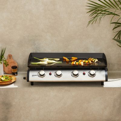 Plancha au gaz 4 feux - Porthos 4 brûleurs - 10 kW. barbecue. cuisine extérieure. grande plaque émaillée. inox