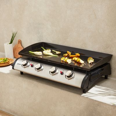 Plancha au gaz 4 feux - Porthos 4 brûleurs - 10 kW. barbecue. cuisine extérieure. grande plaque émaillée. inox