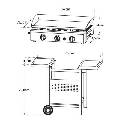 Plancha au gaz SEVILLE - 3 brûleurs 7,5kW + chariot - Happy Garden