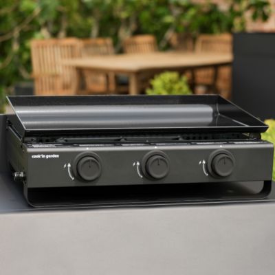 Plancha gaz 3 brûleurs 6 kW avec plaque acier émaillé et récupérateur de graisse Cook'in garden