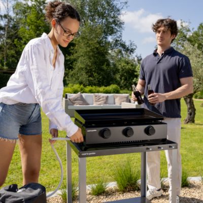 Plancha gaz 3 brûleurs 6 kW avec plaque acier émaillé et récupérateur de graisse Cook'in garden