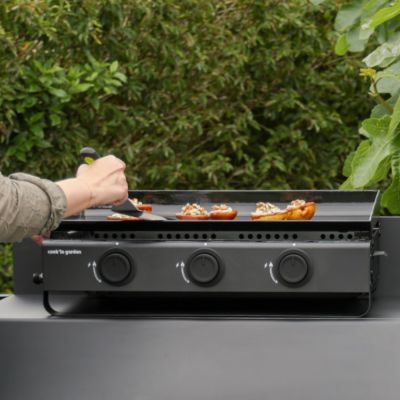 Plancha gaz 3 brûleurs 6 kW avec plaque acier émaillé et récupérateur de graisse Cook'in garden
