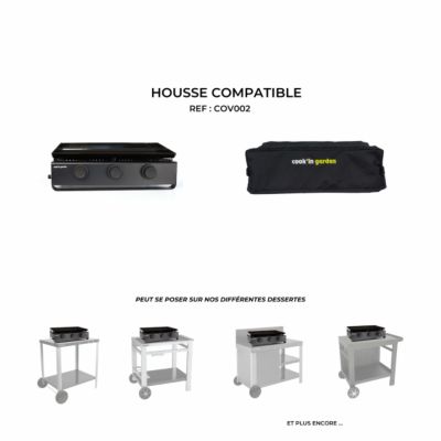 Plancha gaz 3 brûleurs 6 kW avec plaque acier émaillé et récupérateur de graisse Cook'in garden