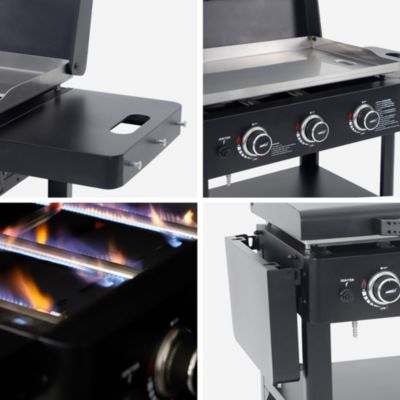 Plancha gaz 3 brûleurs acier inoxydable 12kW avec chariot noir - Raoul