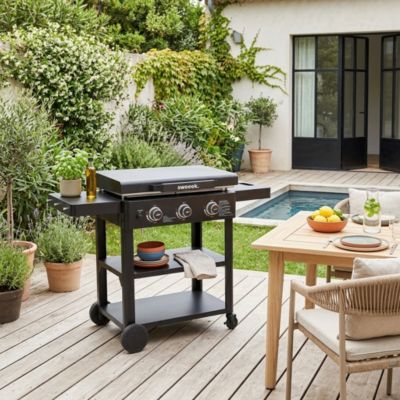 Plancha gaz 3 brûleurs acier inoxydable 12kW avec chariot noir - Raoul