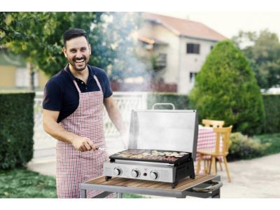 Plancha à gaz avec 3 bruleurs et couvercle en métal "Fasto"  7,5 kw  Gris