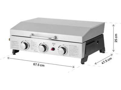 Plancha à gaz avec 3 bruleurs et couvercle en métal "Fasto"  7,5 kw  Gris