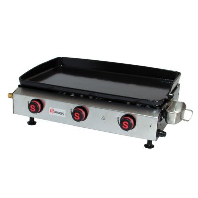 Plancha à gaz avec cuve et bâti en acier laqué (77x49x24 cm - Argent)