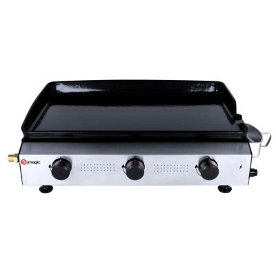 Plancha à gaz avec cuve et bâti en acier laqué (77x49x24 cm - Argent)