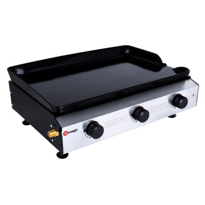 Plancha à gaz avec cuve et bâti en acier laqué (77x49x24 cm - Argent)