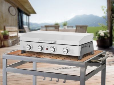 Plancha à gaz en inox avec 4 bruleurs et couvercle "Fasto"  10 kw  Gris