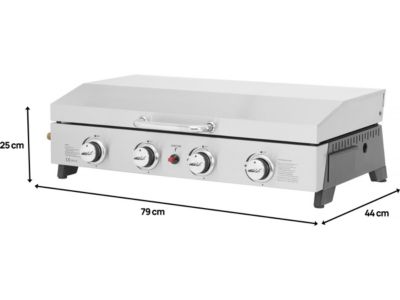 Plancha à gaz en inox avec 4 bruleurs et couvercle "Fasto"  10 kw  Gris