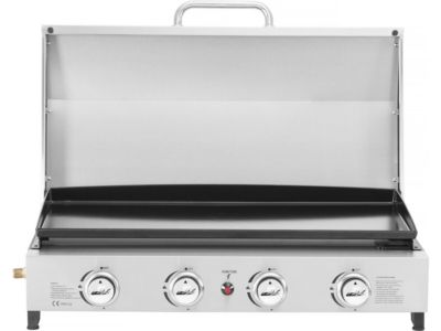 Plancha à gaz en inox avec 4 bruleurs et couvercle "Fasto"  10 kw  Gris