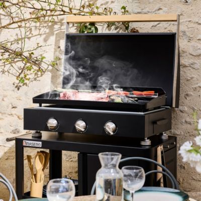 Plancha gaz noir 3 brûleurs Gueuleton 12 personnes l. 78 x P. 59 x H. 32 cm