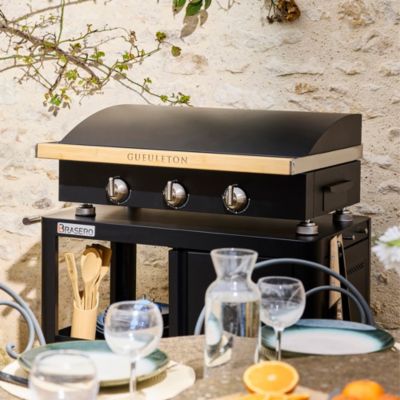 Plancha gaz noir 3 brûleurs Gueuleton 12 personnes l. 78 x P. 59 x H. 32 cm