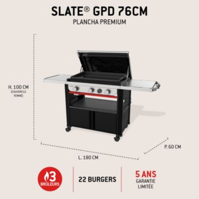 Plancha gaz noir Weber 76 cm sur chariot