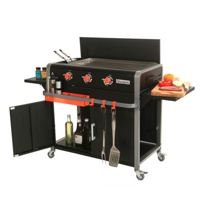 Plancha Lola sur chariot - BRASERO - 3 feux à gaz - Plaque de cuisson Inox - 68,5 x 35,50 cm - 7,2 KW