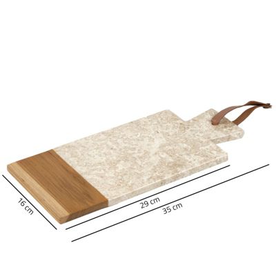 Planche à découper rectangle 35 cm marbre beige et bois de teck - FITZ