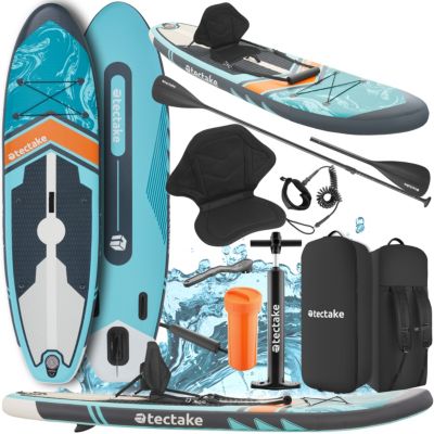 Planche paddle gonflable 2en1 en drop-stitch pagaie aluminium turquoise-orange 288x77 cm