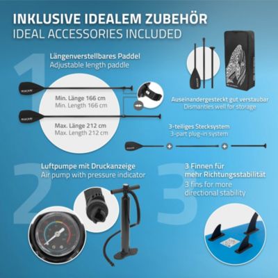 Planche stand up ECD Germany 320 x 80 x 15 cm bleu PVC gonflable jusqu'à 120 kg avec accessoires