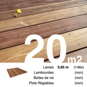 Planches de terrasse bois exotique CUMARU pour 20 m², Longueur 0,95 m.