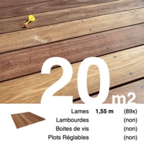 Planches de terrasse bois exotique CUMARU pour 20 m², Longueur 1,55 m.