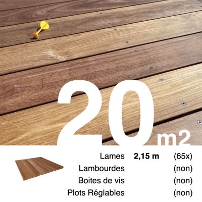 Planches de terrasse bois exotique CUMARU pour 20 m², Longueur 2,15 m.