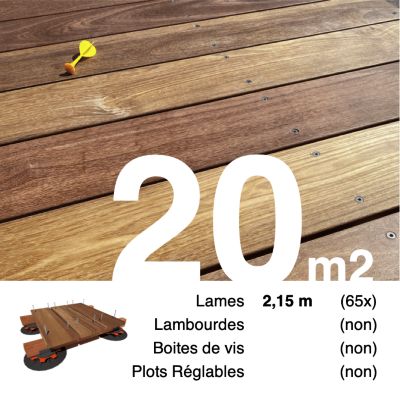 Planches de terrasse bois exotique CUMARU pour 20 m², Longueur 2,15 m.