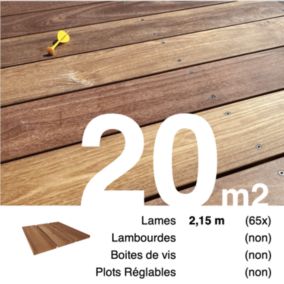 Planches de terrasse bois exotique CUMARU pour 20 m², Longueur 2,15 m.