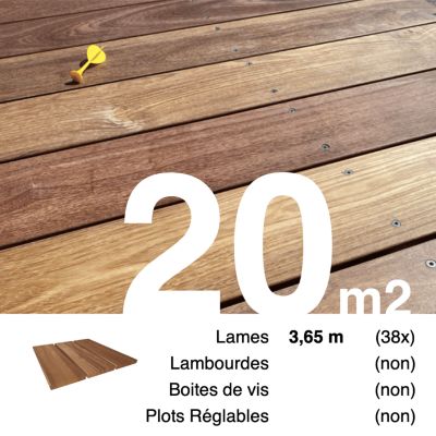 Planches de terrasse bois exotique CUMARU pour 20 m², Longueur 3,65 m.