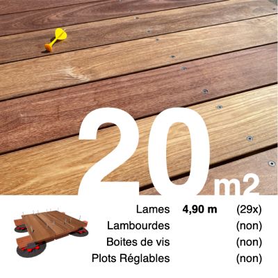 Planches de terrasse bois exotique CUMARU pour 20 m², Longueur 4,9 m.