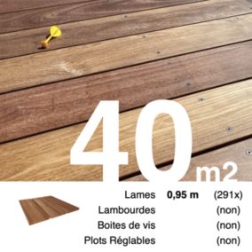 Planches de terrasse bois exotique CUMARU pour 40 m², Longueur 0,95 m.