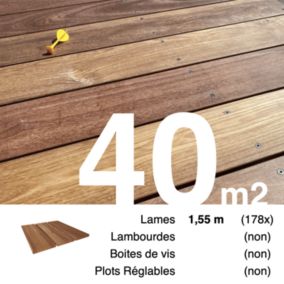 Planches de terrasse bois exotique CUMARU pour 40 m², Longueur 1,55 m.