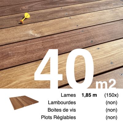 Planches de terrasse bois exotique CUMARU pour 40 m², Longueur 1,85 m.