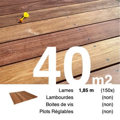 Planches de terrasse bois exotique CUMARU pour 40 m², Longueur 1,85 m.