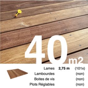 Planches de terrasse bois exotique CUMARU pour 40 m², Longueur 2,75 m.