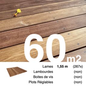 Planches de terrasse bois exotique CUMARU pour 60 m², Longueur 1,55 m.