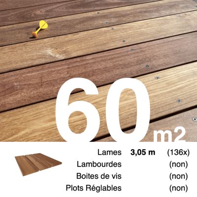 Planches de terrasse bois exotique CUMARU pour 60 m², Longueur 3,05 m.