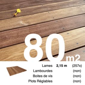 Planches de terrasse bois exotique CUMARU pour 80 m², Longueur 2,15 m.