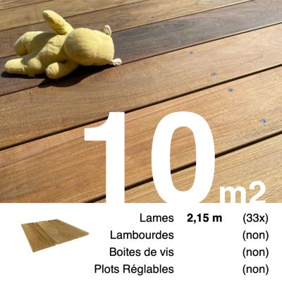 Planches de terrasse bois exotique IPE pour 10 m², Longueur 2,15 m.