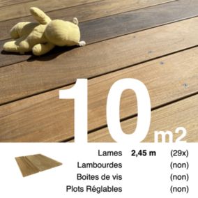 Planches de terrasse bois exotique IPE pour 10 m², Longueur 2,45 m.