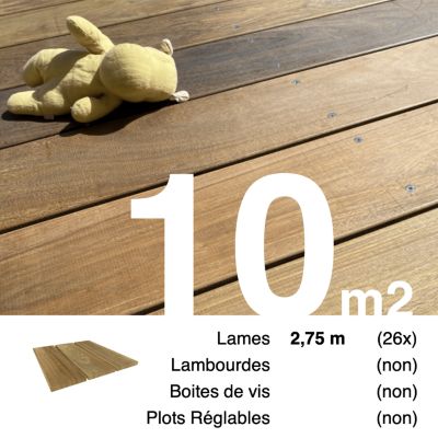 Planches de terrasse bois exotique IPE pour 10 m², Longueur 2,75 m.