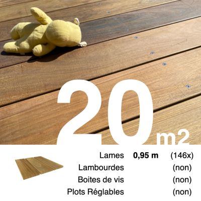 Planches de terrasse bois exotique IPE pour 20 m², Longueur 0,95 m.