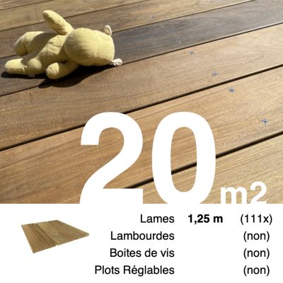 Planches de terrasse bois exotique IPE pour 20 m², Longueur 1,25 m.