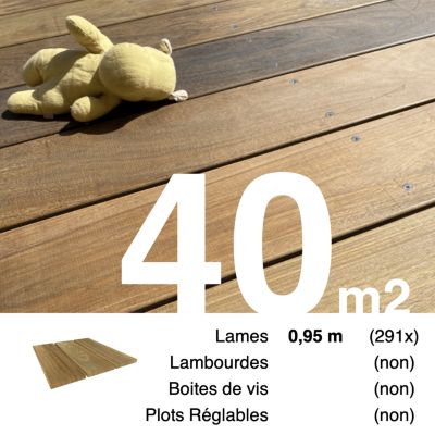 Planches de terrasse bois exotique IPE pour 40 m², Longueur 0,95 m.